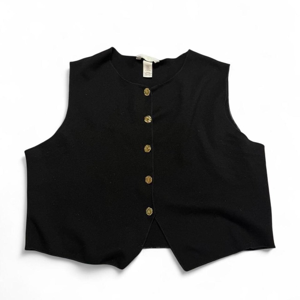 H&M Black Tailored Button Front Waistcoat Vest Gold Textured Buttons